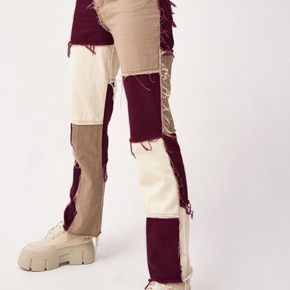 Jaded London Brown Patchwork Denim Boyfriend Jeans × 1